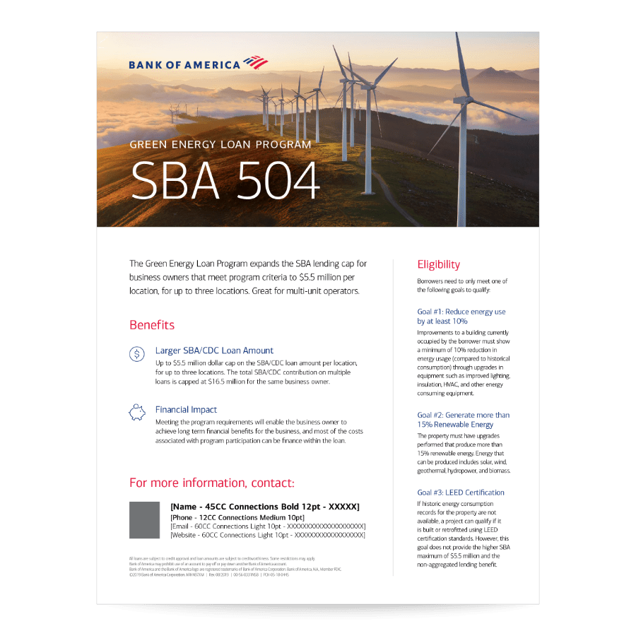 Bank of America Green Energy Loan Program Flyer